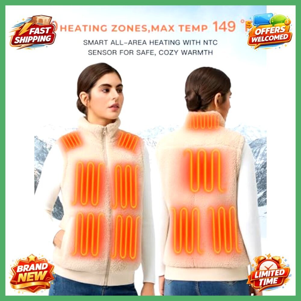 Women's Heated Fleece Vest with 10 Heating Zones, 16000mAh Battery - Picture 3 of 7